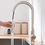 Lonheo Küchenarmatur mit Brause Ausziehbar, Hochdruck Wasserhahn Küche Edelstahl Mischbatterie Küche Armatur mit 2 Strahlarten, Spültischarmatur Küche mit hohem Bogen für Küche Spülbeck