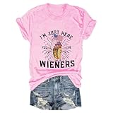 HOOUDO Sale Angebote Sale Angebote T-Shirt mit Rundhalsausschnitt und Aufdruck „I'm Just Here for The W Ieners“-Flagge für Damen zum Unabhängigkeitstag T Shirt Schwarz D Meine Bestellungen Anzeig