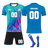 Personalisiertes Trikot Kinder Personalisiert Trikot mit Namen Nummer Team und Logo Sporttraining T Shirts, Shorts und Socke, Trikot für Jungen/H