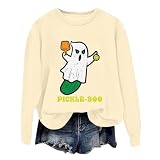 Damen Pullover Halloween Ghost Print Tunika Top Oberteil Halloween Damen Lustiger Ohne Kapuze Halloween Langarm Tshirt Lässiges Bluse Halloween Pullover Herbst Pullover Damen Longshirt Lock
