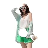 XYFCJK Damen-Sonnenschutz-Kühljacke - UPF 50+ Gesichtsbedeckung Leichtes Top-Shirt Mit Durchgehendem Reißverschluss Und Taschen, Langarm-Halsmanschette Sommer-Outdoor-Hoodie-Kleidung,Grün,Einheitsg
