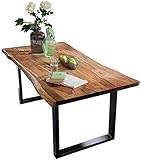 SAM Baumkantentisch 180x90 cm Quarto, Akazienholz massiv + nussbaumfarben, Esstisch mit schwarzem U-Gestell, Esszimmertisch/Holztisch Industrial-Design, Tischplatte 26
