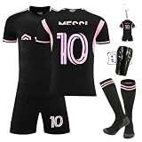 Trikot für Kinder, No.10 Trikot Sets Kinder, Outdoor Football Jersey Trikots, Fußballtrikot für Kinder, Trikot T-Shirt Shorts Socken und Schienbeinschoner Set (Schwarz, 26/140–150 cm)