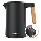 Arendo - Wasserkocher Edelstahl mit Temperatureinstellung - 45°C-100°C - 1.5 Liter - Doppelwand - BPA frei - Warmhaltefunktion - Teekocher mit Temperaturanzeige - Griff Cool Touch - Schw