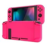 eXtremeRate Schutzhülle Kompatibel mit Nintendo Switch Joy Con Konsole, Case Schutzhülle Zubehör trennbare andockbare Hülle für Nintendo Switch(Leuchtend rosa)