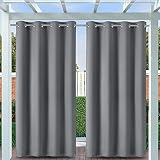 Clothink Outdoor Vorhänge Ösen 132x215cm Grau (2 Stück) Vorhang Outdoorgardinen Blickdicht Privatsphäre UV-Schutz gegen Wetter Patio Pavillon T