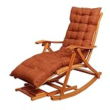 BUJOG Balkon-Liegestuhl, Schaukelstuhl aus massivem Holz, klappbarer Garten-Sonnenliege-Relax-Sessel mit Kopfstütze und verlängerter Fußstütze, 5-Fach verstellbar (Farbe: Stuhl + Matte)