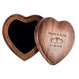 Geschenke 24 Herz Ringbox mit Gravur (Herzen, Walnussholz) – gravierte Ringschatulle in Herzform für das Brautpaar – personalisiert mit Namen und Datum oder Wunschgravur zur Hochzeit oder Verlobung