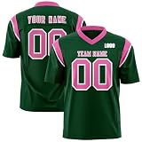 American Football Trikot Personalisiert mit Name/Nummer/Logo American Football Bekleidung Trikot T-Shirt für Herren Damen Erwachsene Kinder (Dunkelgrün-2)