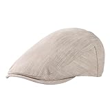 TOP-EX 100% Leinen Schiebermütze Herren Baskenmütze Mütze Sonnenschutz Sonnenhut Sommer Schirmmuetze Newsboy Cap Beige Groß L/XL