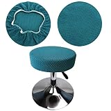 HuaLiSiJi Hockerbezug Rund 30-40cm Luxuriöser Stoff, Dehnbar Knitterfrei Waschbar Staubdicht Weich und Langlebig, Verwandelte die Hocker in Sekunden (1, Pfauenblau)