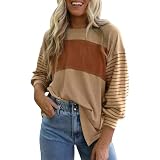 Langarmshirts für Damen T-Shirts für Damen Taillierte Hemden Anziehsachen Damen (Khaki, L)