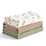 TILLYOU 3er Set Musselintücher Baby Pucktuch 75x100 cm Musselin Decke Baby Pucktücher 100% Baumwolle Babydecke, Blumig