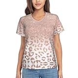 HUIKGIER Rotgoldener Glitzer-Druck für Damen, lässig, elegant, lässig, kurzärmelig, Pullover, T-Shirts, Bluse, V-Ausschnitt, Schwarz , XL