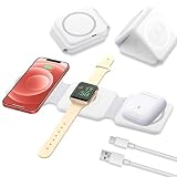 3 in 1 Ladestation für iPhone, Faltbares Induktives Ladegerät 15W für iPhone Air 17 16 15 14 13 12 Pro Max, Apple Watch, AirPods, Kabellose Weiß Wireless Charging Station für Zuhause Büro R