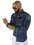OZONEE Herren Jeanshemd Jeans Hemd Freizeithemd Denim Shirt Langarm Tailored Langarmhemd Langärmliges Regular Fit Freizeit Western O/51411Z DUNKELBLAU XL