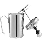 Gvolatee 500ml Edelstahl Double Mesh Milchaufschäumer Manuell, 8 x 8 x 18 cm Perfekter Milchschaum dank doppeltem Sieb und speziellem Drück
