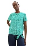 TOM TAILOR Denim Damen Basic T-Shirt mit Knotendetail, green minimal print, S