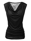 PINSPARK Bluse Damen Sexy Ärmellos Oberteil Elegante Basic T Shirt Wasserfall V-Ausschnitt Shirts Falten Caulse Tank Tops Schwarz M