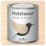 Berico Holzlasur - Weiß - 0,75 Liter Lasur - Kalkweiss - Wetterfeste Holzschutzlasur für Innen und Außen - Holzschutz, Wetterschutz und UV-S