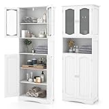GIANTEX Badezimmerschrank, Hoher Badschrank mit 4 Türen & Ablage, 60 x 30 x 164 cm Hochschrank für Wohnzimmer, Küche, Badezimmer & Flur, freistehender Badreg