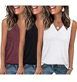 EyMuse 3er-Pack Damen-Tanktops mit V-Ausschnitt, lässig, ärmellos, lockere Passform, Basic-T-Shirts, 2025, Mode, Strand, Urlaub, Kleidung, Rot/Ausflug, einfarbig (Getaway Solids),