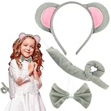 COLOFALLA Maus Ohren Haarreif Mausohren Stirnband Karneval Tier Accessoires Tier Verkleiden Set Maus Kostüm Zubehör Set Tier Haarreif Grau Accessoires für Karneval Party Maskerade Fasching