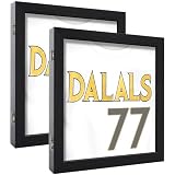 2 Stück 33 x 33 cm T-Shirt-Display-Rahmen Trikot-Rahmen Vitrine mit UV-Schutz, Acryl, 2,5 cm Tiefe nutzbarer Raumschattenbox, schwarze Holzvitrine für Hemden, Trikots, Erinnerungsstücke (2)