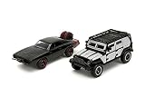 Jada Toys - Fast and Furious Autos (2er-Set) - Dom`s Dodge Charger R/T 1970 & Tej`s Jeep Wrangler aus Fast & Furious 7-2 Legacy Series Modellautos zum Öffnen, 1:32, 19cm, ab 8 Jahre, Wave 2, Set 2