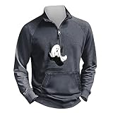 Feuerwehr T-Shirt HolzfäLlerhemd Herren Trachtenhemd Herren Slim Fit Halloween Drucken Half Zipper Langarm Sweatshirt Mit KäNgurutaschen KüRbis/Fledermaus/Geist Fun Muster KostüMe Mittelalter H