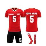 Generisch Personalisierte Fussball Trikot Shorts Set, Fußball Trikot Kinder Erwachsene, Fußball Trikot mit eigenem Namen Nummer und Logo Jungen H