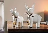 2 Dekofiguren Elch aus Porzellan, weiß, niedliche Winterdeko, Weihnachtsdeko, Elchfiguren-Set, Figurenset, Tierfig