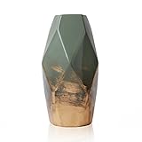 TERESA'S COLLECTIONS Grüne Golde Vase Deko für Zuhause, Moderne Kleine Vasen Dekorative Blumenvase für Pampasgras, Elegante Tischdeko Keramikvase Deko 20cm H