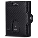 VON HEESEN Slim Wallet mit Münzfach & RFID Schutz - Geldbörse Herren & Damen - Kartenetui Kreditkartenetui - Mini Portmonee Geldbeutel Portemonnaie klein Carbon-Schw