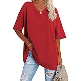 Winara Damen-T-Shirt, Zitat, Crop-Top, blau, Bluse, hellblau, Damen, Top, weiß, Damenbluse, 100 % Baumwolle, Leinenhemd, Top, Spitze, Marineblau, T-Shirt, langärmlig, Damen, # 11 Rot, Larg