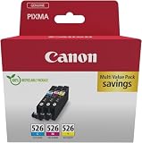 Canon CLI-526 C M Y Vorteilspack 3 Tintenpatronen (Cyan, Magenta, Gelb) Original [Umweltfreundliche Recycle-Kartonverpackung 2024]