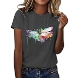 Primeday Damen Sommer T-Shirt Baumwolle-bunt Bedrucktes Rundhals-Kurzarm Oberteil Für Casual Sport & Freizeit Atmungsaktives Design Mit Bequemem Fit T-Shirt Damen Große Größ