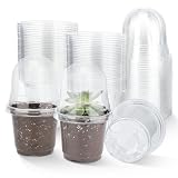 KINGLAKE GARDEN Transparente Blumentöpfe mit Feuchtigkeitskuppel, Gartentopf, Gartenbehälter zum Umpflanzen von Pflanzen/Sukkulenten/Setzlingen (mit 10 Pflanzenetiketten)