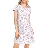 Oarencol Damen-Nachthemd, Schleife, Leopardenmuster, Schlafshirt für Damen, Nachtwäsche, kurzärmelig, Kleid S-XXL, mehrfarbig, L