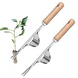 Unkrautstecher Edelstahl Ampferstecher mit Stiel Unkrautjäter Garten Hand Weeder mit Holz Stiel Manueller Weeder Gartenwerkzeug zum Graben, Jäten, Lösen, Geschenk für Gärtner Gärtnerinnen(2 Satz )