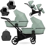Kunert BRAV Zwillingskinderwagen 3 in 1 + Zubehör: Komfort, Sicherheit, Praktikabilität, elegantes und funktionales Design, vielseitiges System, Aluminiumrahmen, leicht (Mint/Gestell schwarz)