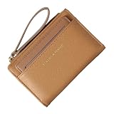 Générique Short Zipper Wallet, Lightweight Credit Card Wallet with Lanyard, 4,92 x 3,54 x 0,98 Zoll Stylish Compact Multi Functional Coin Purse, Large Capacity for Important Notes and Cash, braun, S