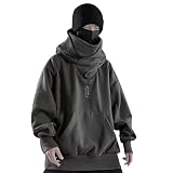 RUMAOZIA Ninja Hoodie Herren, Pullover Herren Rollkragen Hip Hop Pulli Kapuzenpullover Y2K Harajuku Hoodies Gothic Schalkragen Sweatshirt Mit Kapuze Oversize Rollkragenpullover mit Mask