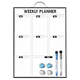 Sliandtelly Whiteboard Wochenplaner Abwischbar, 40 x 30 cm Magnetisch Whiteboard Kalender Wand HäNgende mit Griff, Alurahmen Tragbares Magnettafel für Planung, To-Do-Liste, Büro, Schule, Z