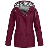 Damen Mackintoshes Wasserdicht Atmungsaktive Sunproof Punching Jacke Gestreift Outdoor Sport Jacke Mit Taschen Lange Warme Windbreaker Jacke Mit Kapuze Winter Übergrößen Wandern Outdoorjacke Rot 3XL