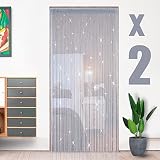 HYSENM 2 Stücke Fadengardine Fadenvorhang 100 x 200cm Fliegenvorhang Terrassentür Glitzer Schön für Hochzeit, Silb