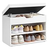 VASAGLE Schuhbank, Schuhregal mit klappdeckel und gepolstertem Sitz, Schuhorganizer mit 2 Fächern, 60 x 30 x 44 cm, Weiß LHS20WT