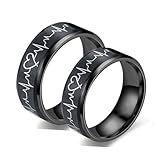 Beydodo Verlobungsringe Paar Edelstahl, Hochzeit Ringe Personalisiert 6MM 8MM Paarbänder Elektrokardiogramm Partnerringe Trauringe Damen Gr.70 (22.3) + Herren Gr.52 (16.6)