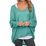 Damen Fledermaus Shirt Langarm | Lang Sweatshirt Oversized Weiss Pullover Langshirt Frauen Longsleeve Große Größen Locker Pulli Sweatshirts Longbluse Casual Lose Elegant M