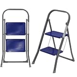 Muntel Klapptritt aus Stahl mit 2 Stufen,TÜV/GS, Zertifiziert,Klappbar,Klappleiter, Trittleiter, Tritthocker, 150 kg Traglast,